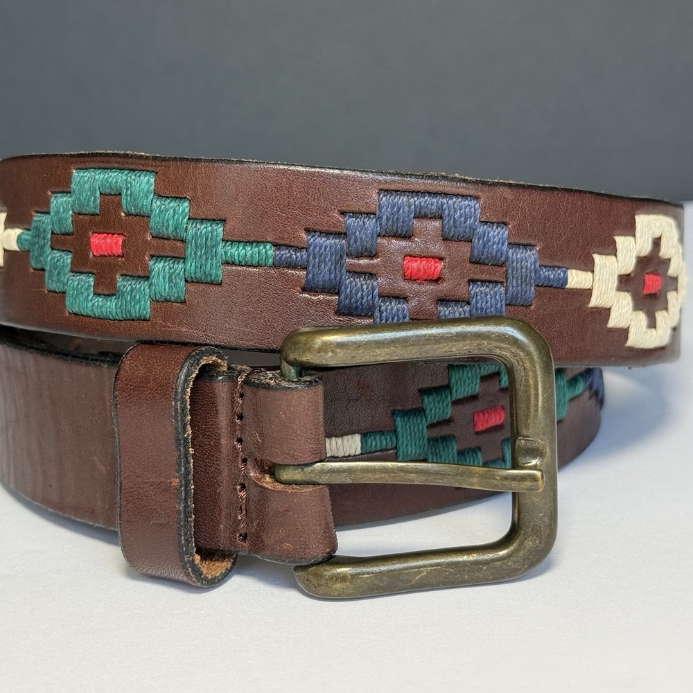 Pampeano Argentina Brown Leather Embroidered Polo Belt Sz 110 Men 40 Southwesten